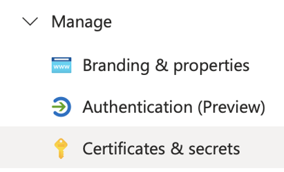 Certificates and secrets menu