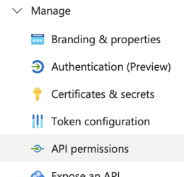 Manage API permissions menu